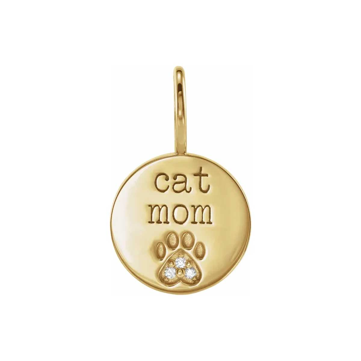 "cat mom" Engraved Charm with Diamonds