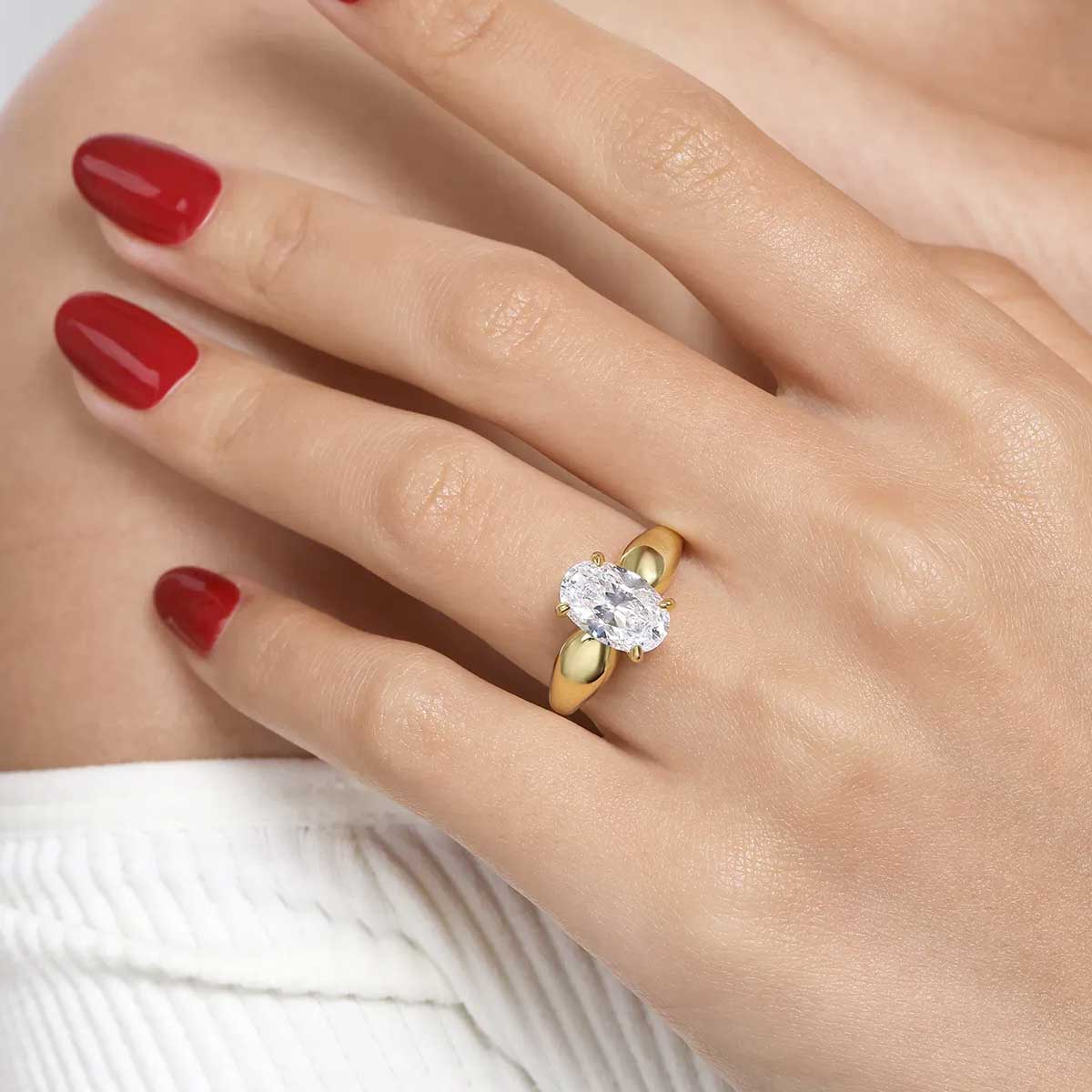 Raven Wide Band Oval Engagement Ring Setting with Hidden Halo