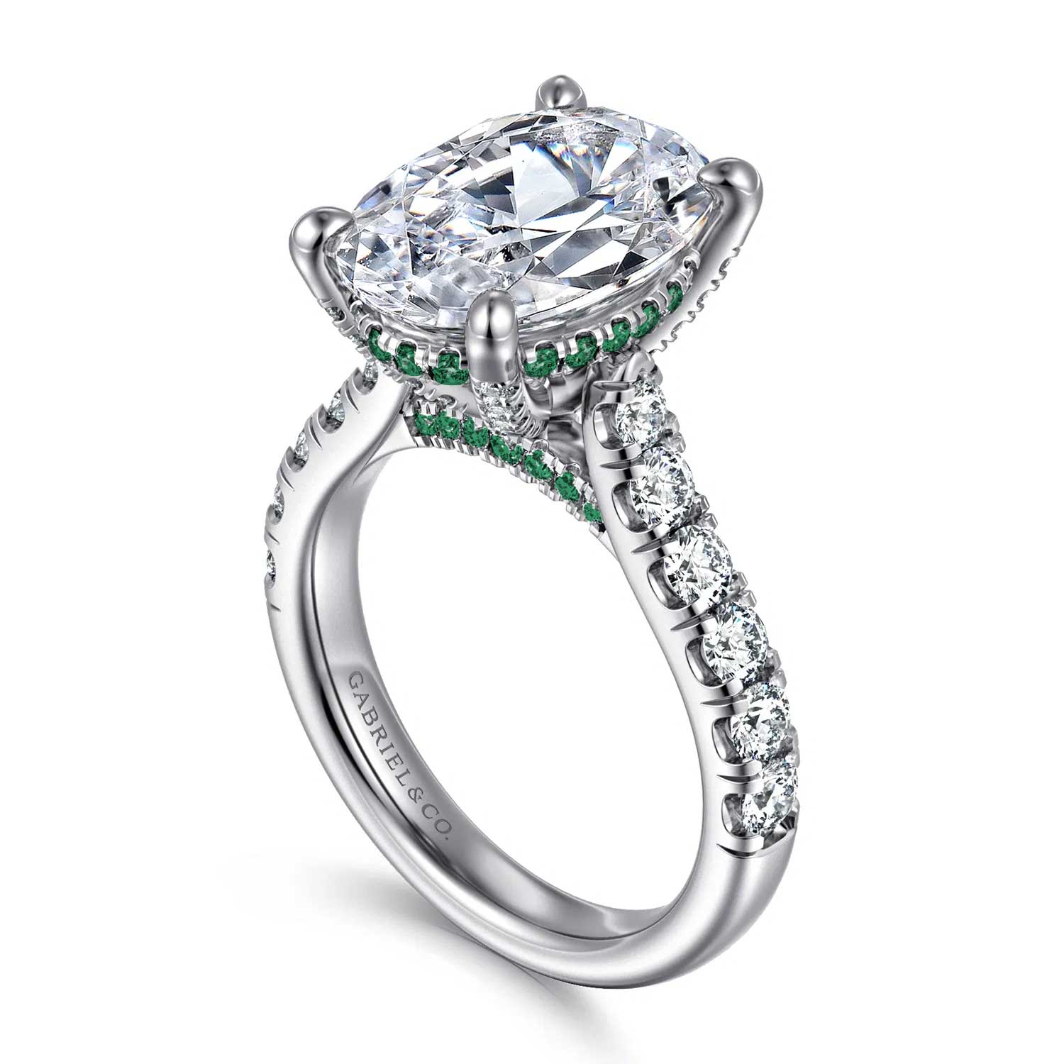 Sarita Oval Diamond Engagement Ring Setting with Hidden Halo