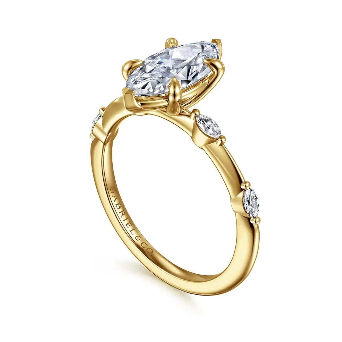 Marline Marquise Shape Diamond Engagement Ring Setting with Side Diamonds