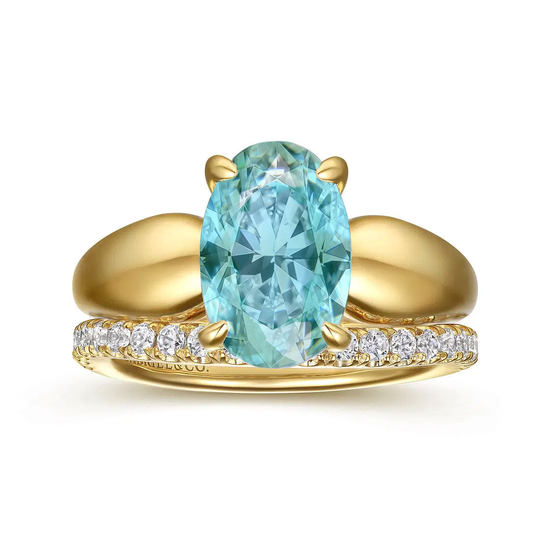 Raven Wide Band Oval Engagement Ring Setting with Hidden Halo