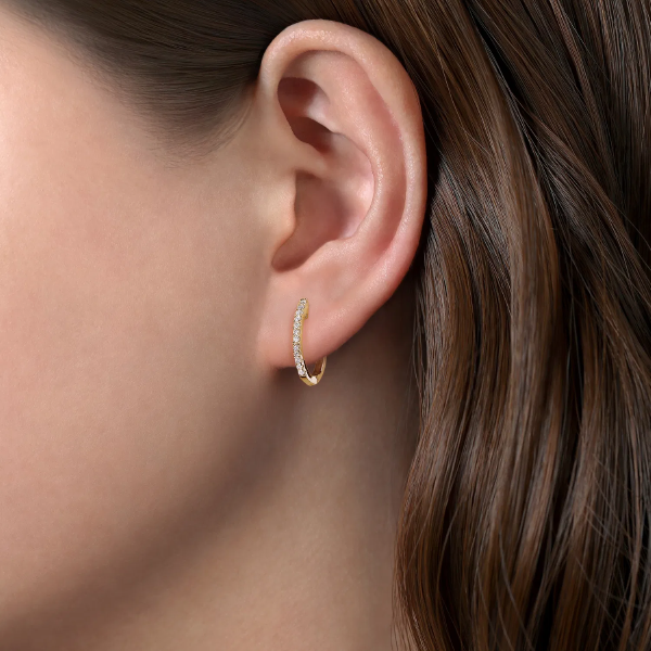 Diamond Huggie Hoop Earrings in Yellow Gold, 0.18ctw