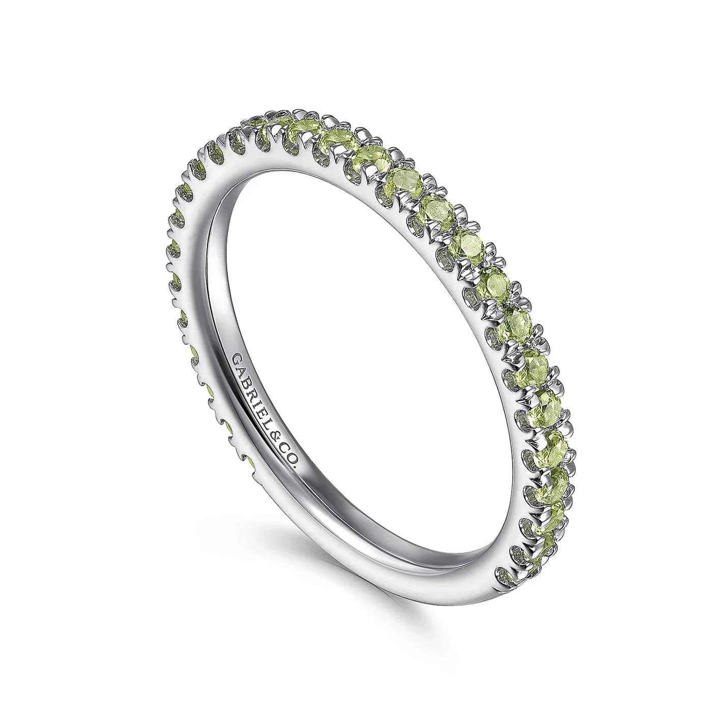 Green Peridot White Gold Straight Stackable Ring, 0.40 cttw