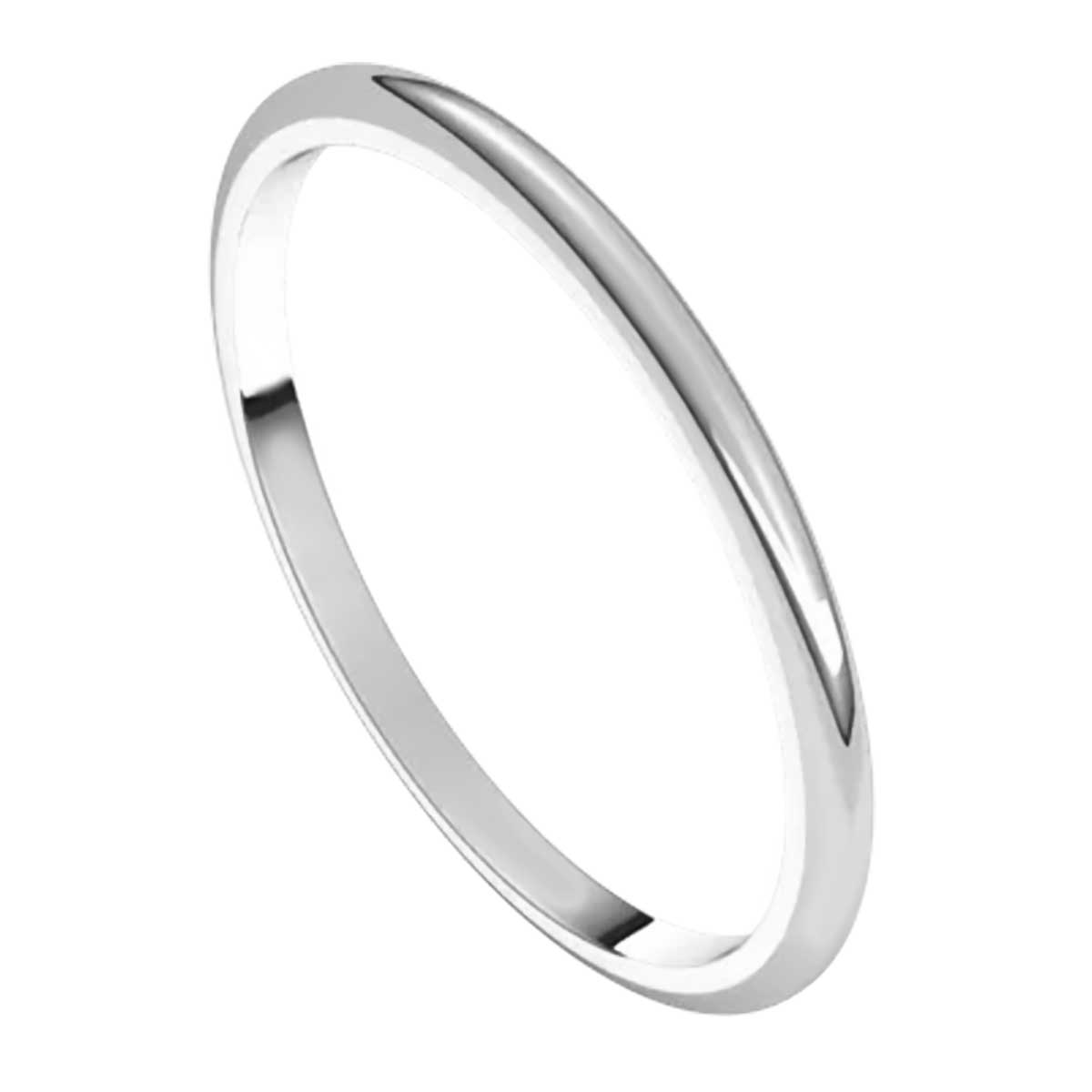 Thin 1.5mm Polished Half Round Wedding Ring Band in White Gold