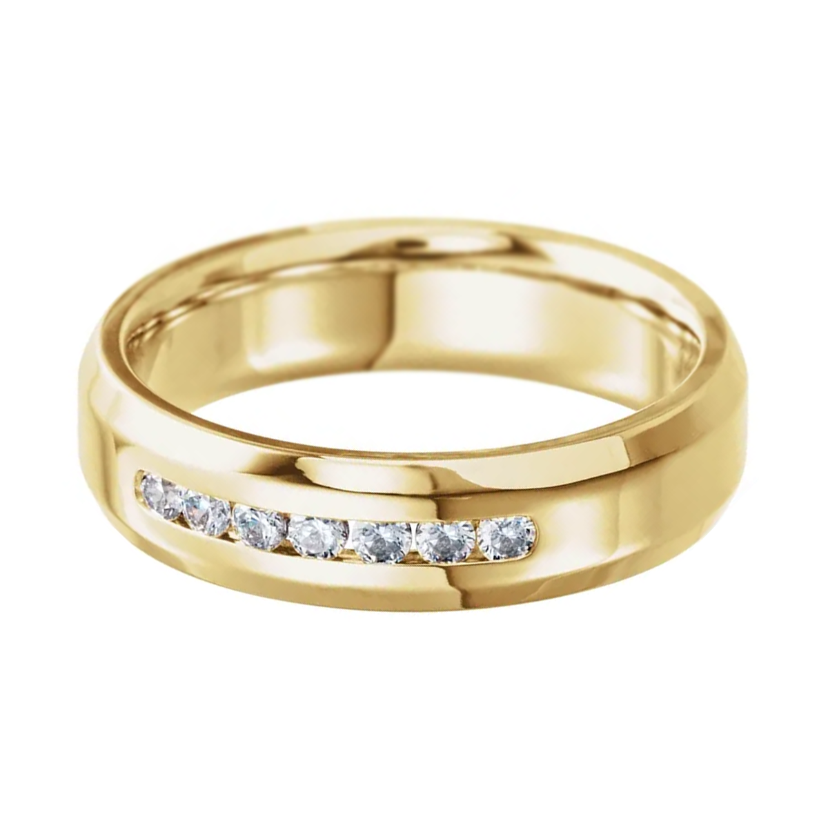 Channel-Set Diamond Beveled Edge 6mm Ring Band in Yellow Gold, 0.02 cttw