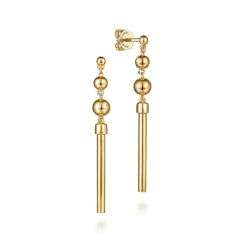 Graduated Bujukan Bead and Bar Drop Earrings in Yellow Gold