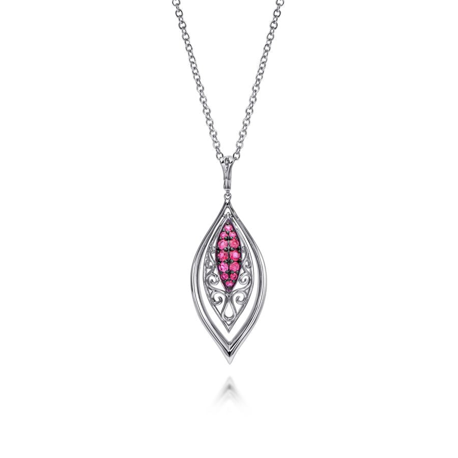 Vintage Inspired Ruby Necklace in Sterling Silver