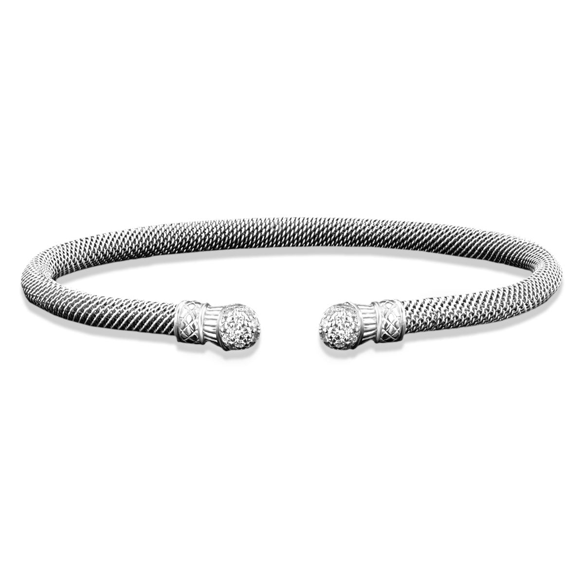 Milanese Mesh Elegante Cuff Bracelet with Lab-Grown Diamond End Caps in Sterling Silver, 0.28 cttw
