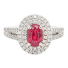 Oval Ruby Double Diamond Halo Ring in White Gold