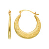 Yellow Gold Diamond Cut Textured Hoop Earrings with Hinged Clasp
