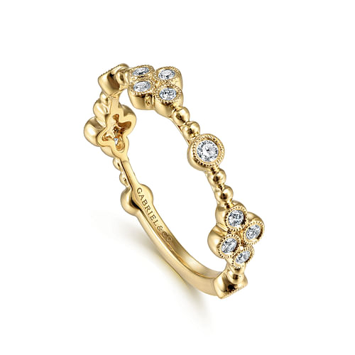 Diamond Quatrefoil Bujukan Bead Station Ring in Yellow Gold, 0.21 cttw