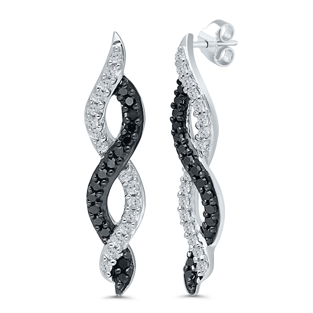 Black and White Diamond Crossover Earrings