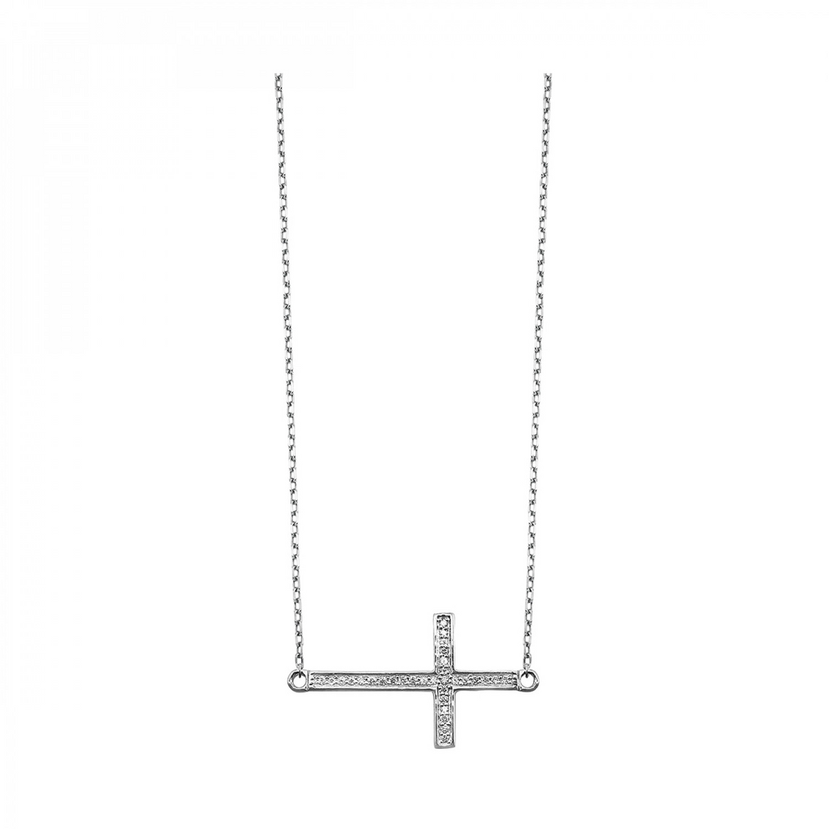 Horizontal Cross Diamond Pave Pendant Necklace