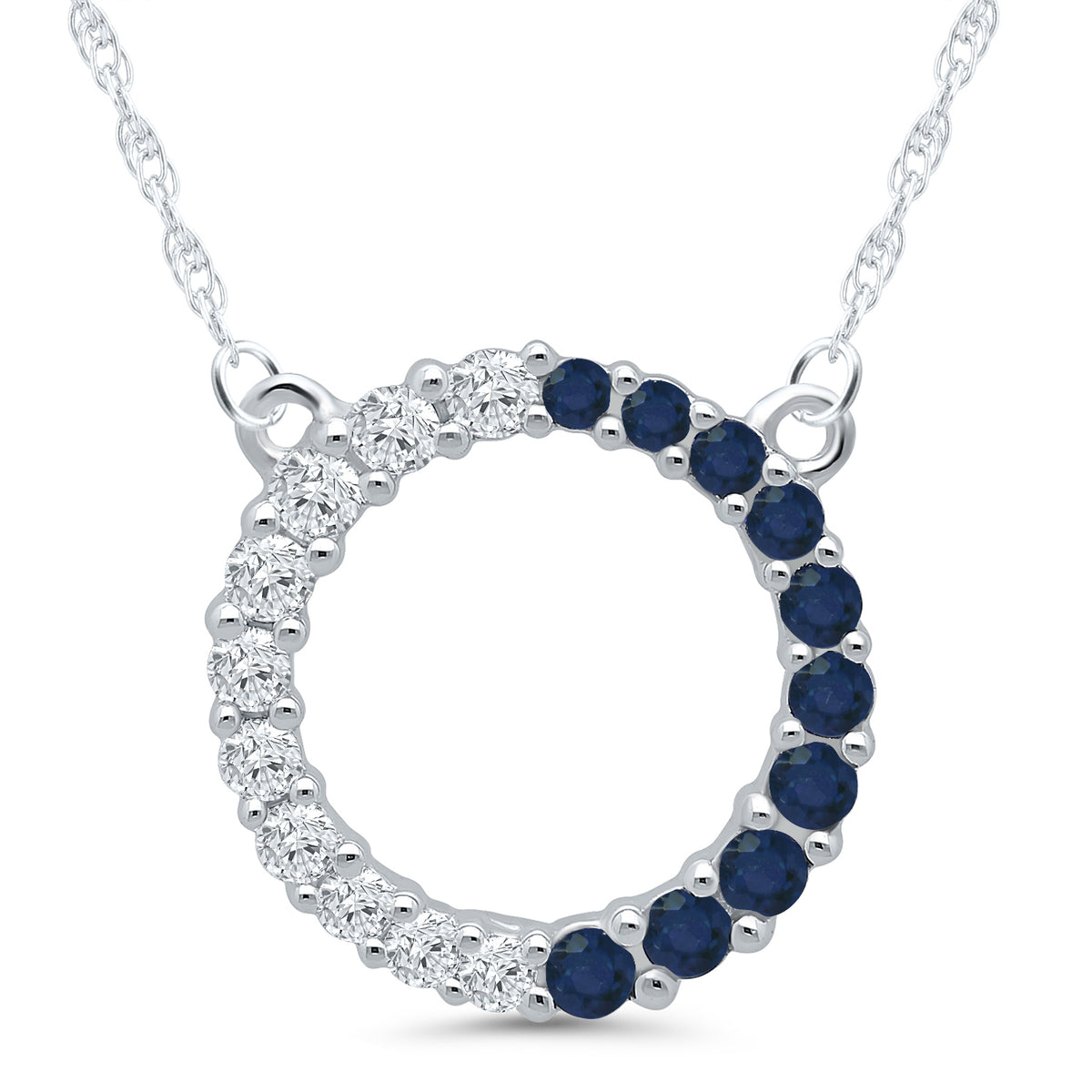 Diamond and Blue Sapphire Circle Necklace