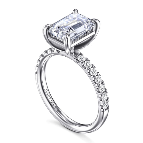 Winslow Prong Set Emerald Cut Diamond Pave Engagement Ring Setting in White Gold, 0.35 cttw