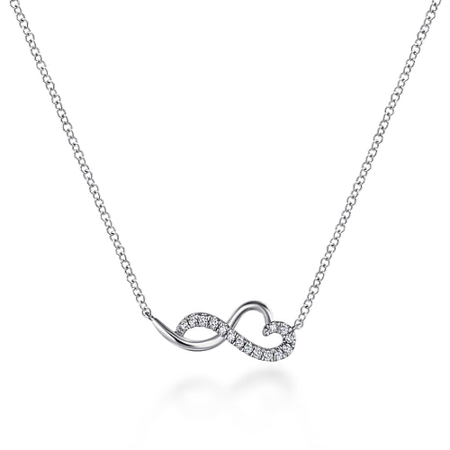 Diamond Heart Shaped Infinity Pendant Necklace in White Gold, 0.10 cttw
