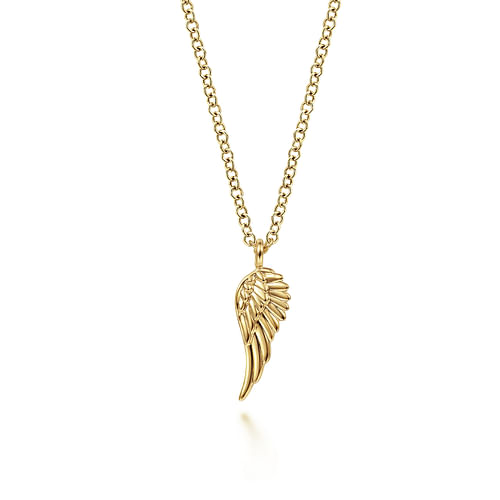 Dainty Angel Wing Pendant Necklace in Yellow Gold