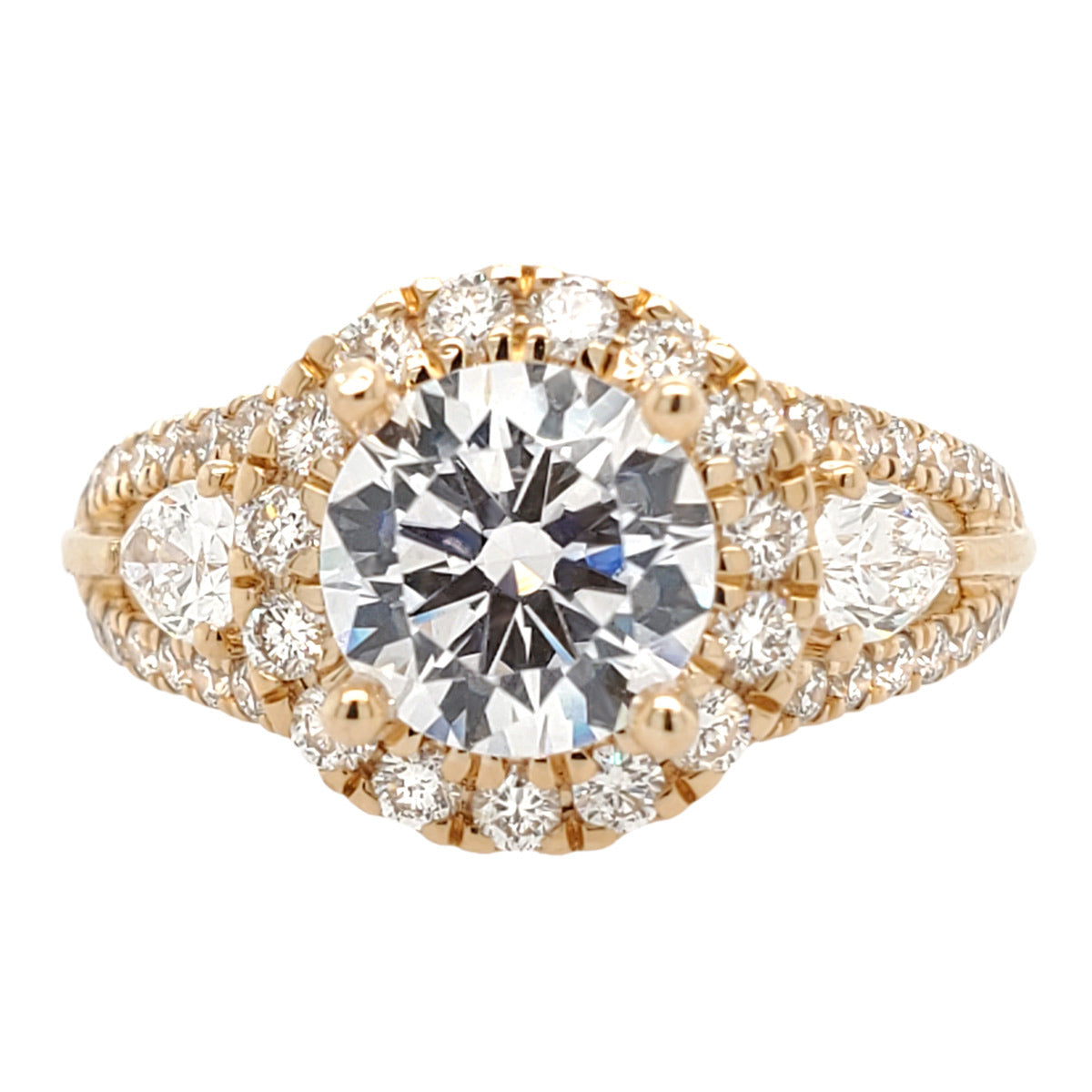 Pear Shaped Lab Created Diamond and Pave Halo Engagement Ring Setting in Yellow Gold