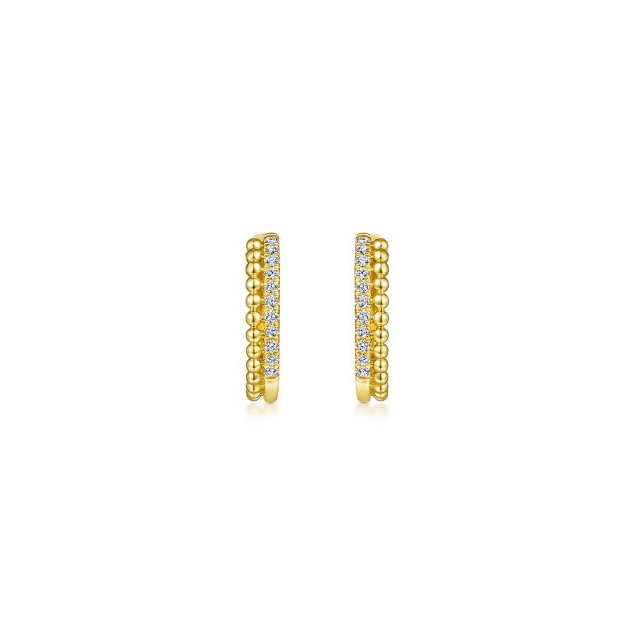 Pave Diamond Huggie Hoops in Yellow Gold
