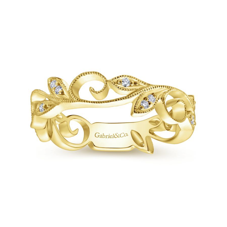 Diamond Vine and Leaf Ring in Yellow Gold