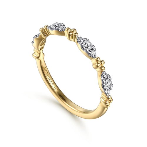 Bujukan Stackable Beaded Diamond Marquise Ring in Yellow Gold, 0.20 cttw