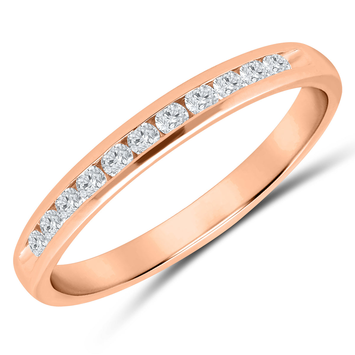 Rose Gold Diamond Anniversary Band with 11 Channel Set Diamonds, 0.25 cttw