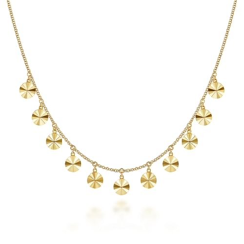 Diamond-Cut Round Disc Drop Station Necklace in Yellow Gold