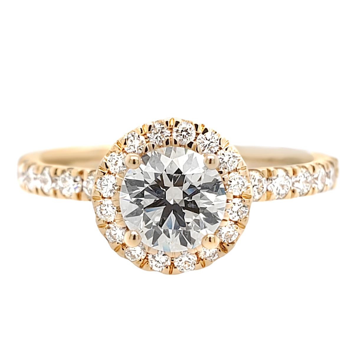 Classic Round Lab Created Diamond Hidden Halo Pave Engagement Ring in Yellow Gold, 1.23 cttw