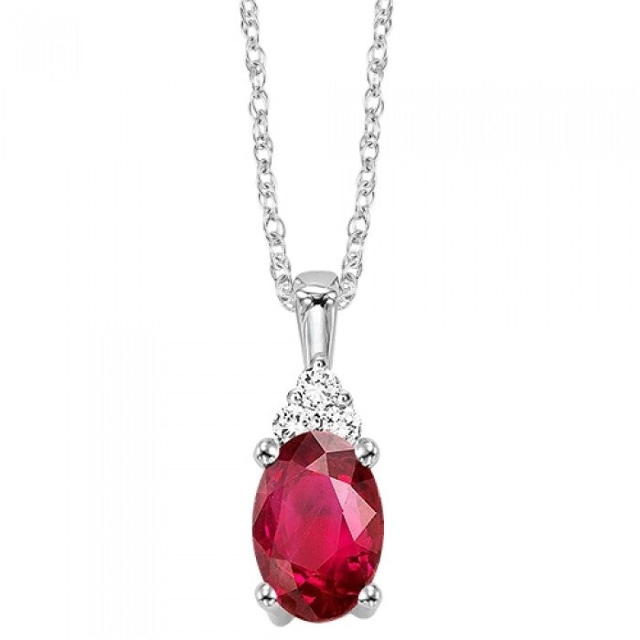 Oval Ruby and Diamond Pendant - July Birthstone