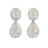 Oval and Pear Shaped Diamond Cluster Halo Dangle Earrings in White Gold, 2.0 cttw