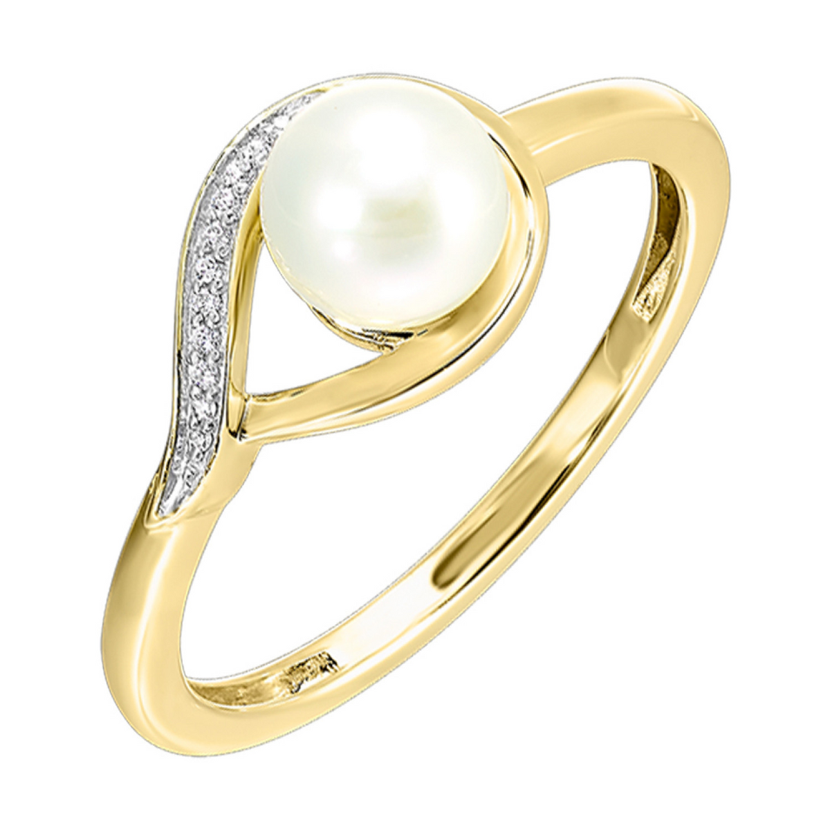 Teardrop Pearl and Diamond Pave Ring in Yellow Gold, 0.02 cttw