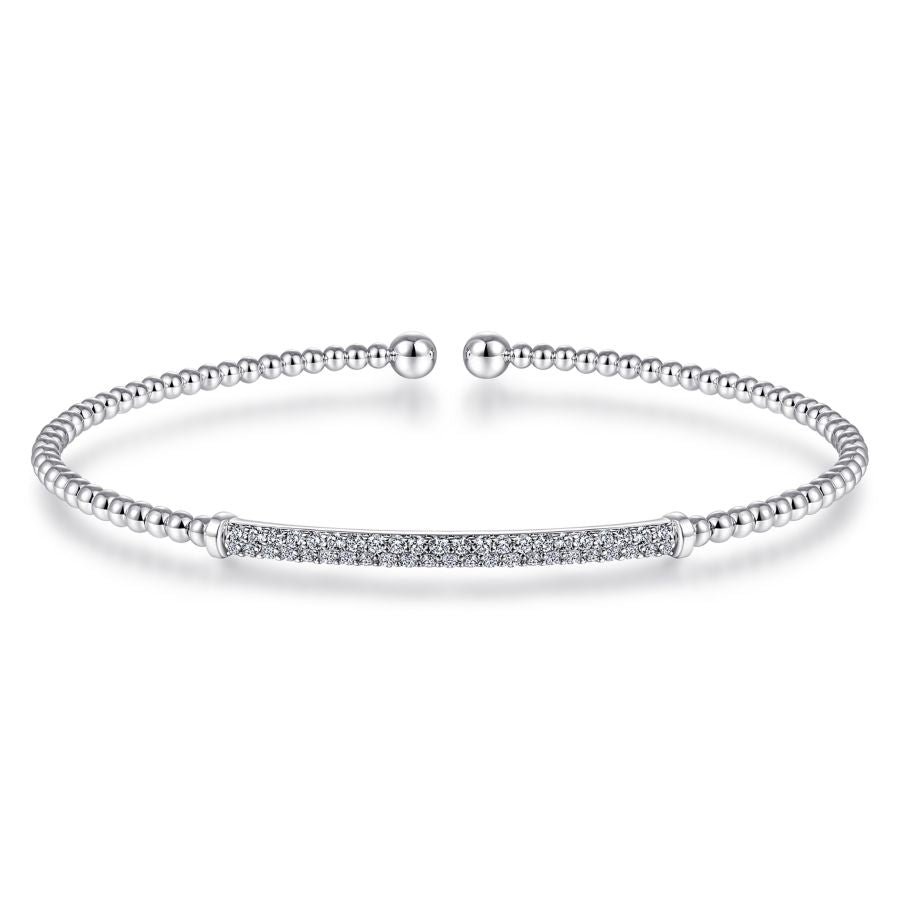 Bujukan Bead Diamond Bar Cuff in White Gold