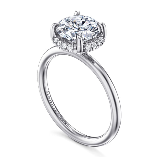 Seattle Round Prong Set Hidden Halo Diamond Engagement Ring Setting in White Gold, 0.08 cttw