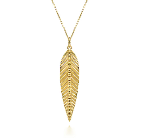 Flexible Leaf Bujukan Bead Pendant Necklace in Yellow Gold