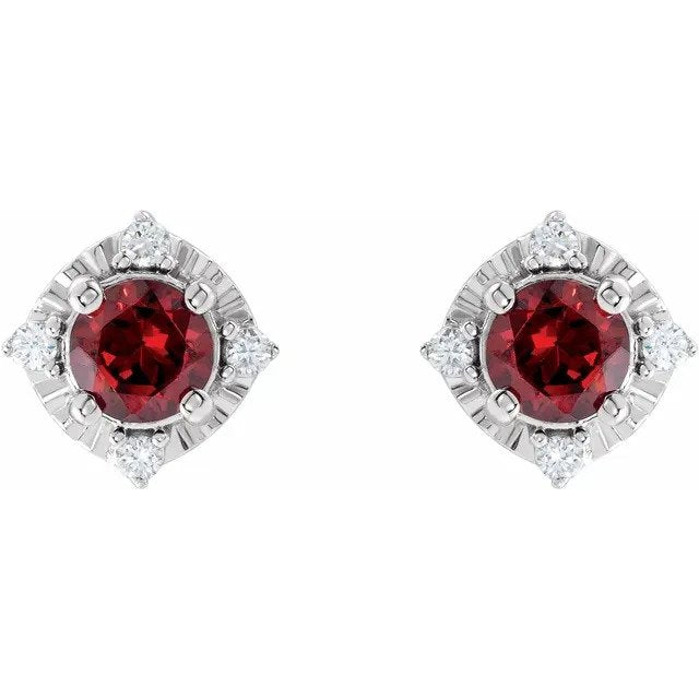 Garnet Earrings with Diamonds