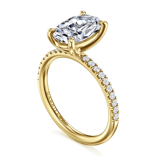Twain Prong Set Oval Diamond Pave Engagement Ring Setting in Yellow Gold, 0.20 cttw