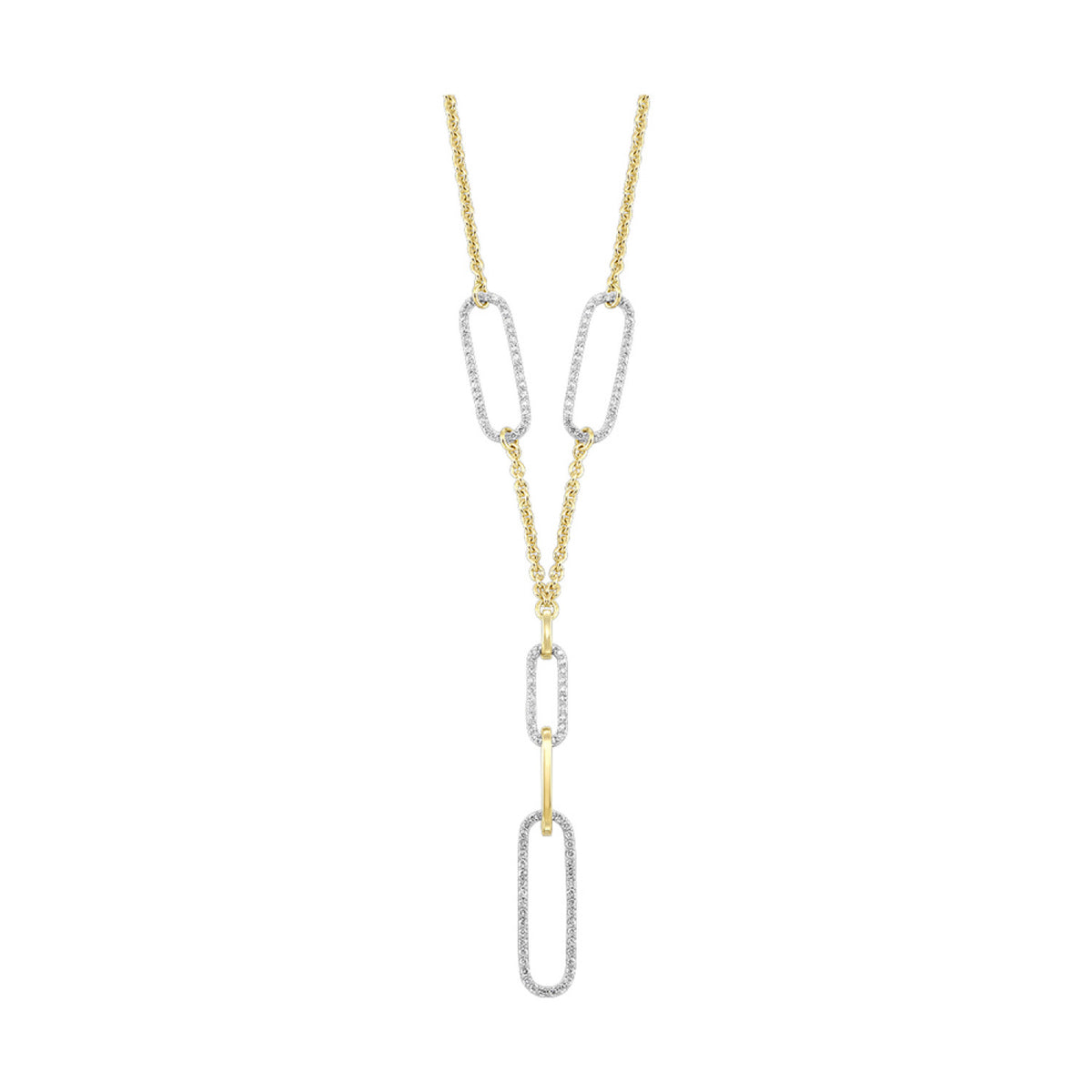 On Trend Diamond Paperclip Lariat Necklace in Yellow Gold, 1.0 cttw