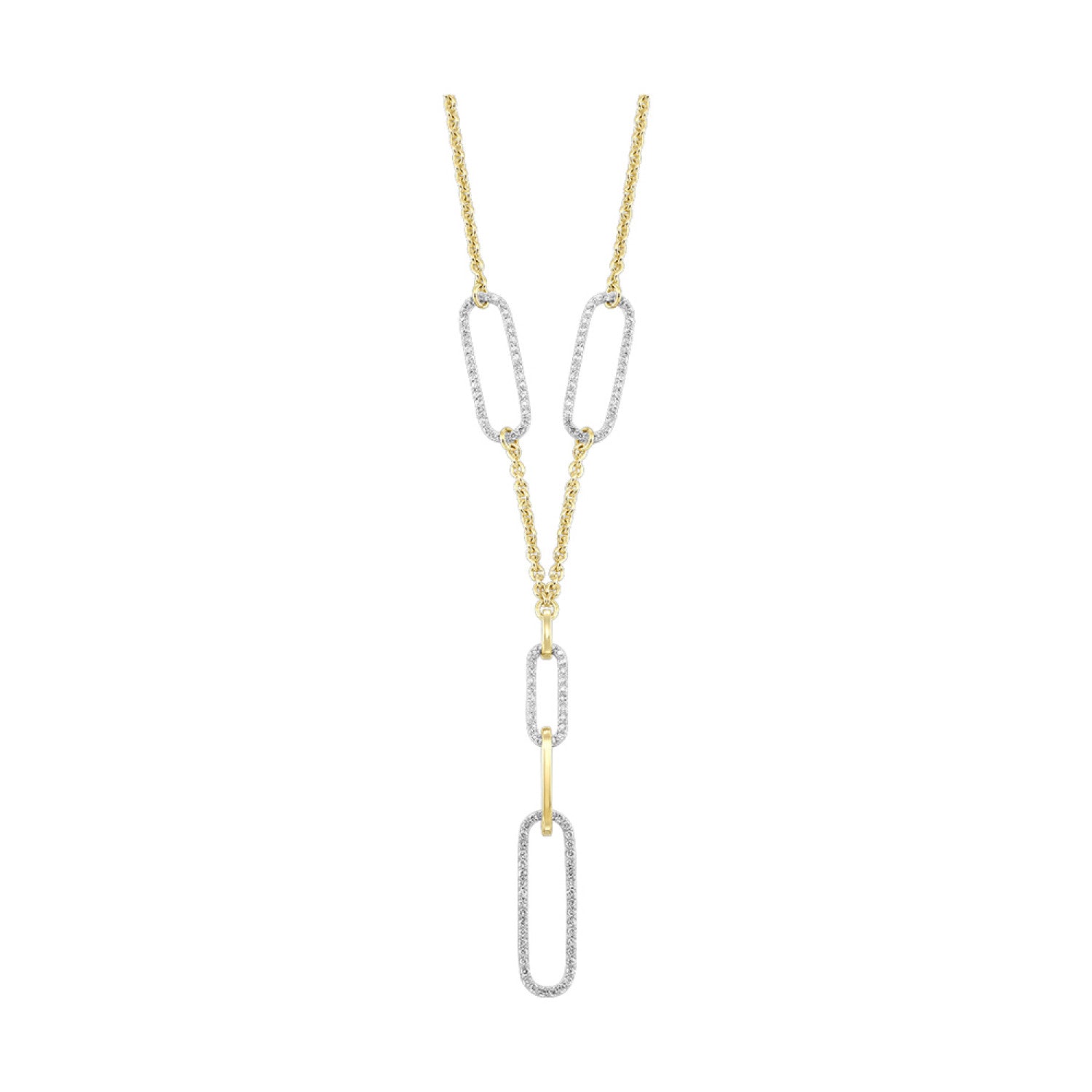 On Trend Diamond Paperclip Lariat Necklace in Yellow Gold, 1.0 cttw