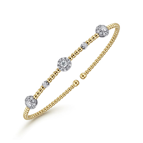 Bujukan Bead Diamond Cluster Station Bangle Bracelet in Yellow and White Gold, 0.55 cttw
