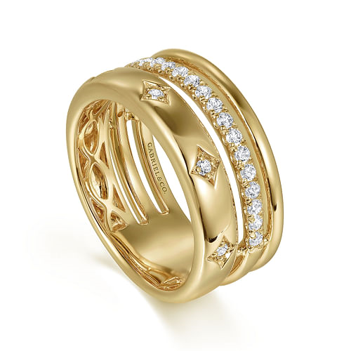 Three Row Stackable Diamond Pave Ring Band in Yellow Gold, 0.30 cttw