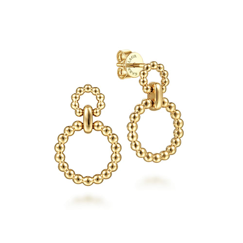 Double Circle Graduating Bujukan Bead Drop Earrings in Yellow Gold