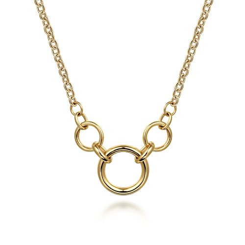 Round Hollow Tube Chain Link Station Necklace in Yellow Gold