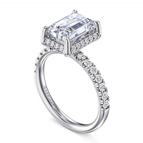 Talisa Emerald Cut Hidden Halo Diamond Engagement Ring Setting in White Gold, 0.45 cttw