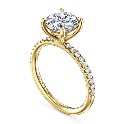 Twain Prong Set Round Diamond Pave Engagement Ring Setting in Yellow Gold, 0.20 cttw