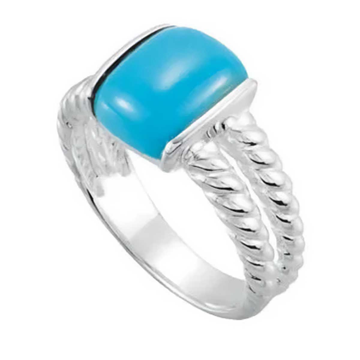 Turquoise Cabochon with Split Rope Band Ring in Sterling Silver