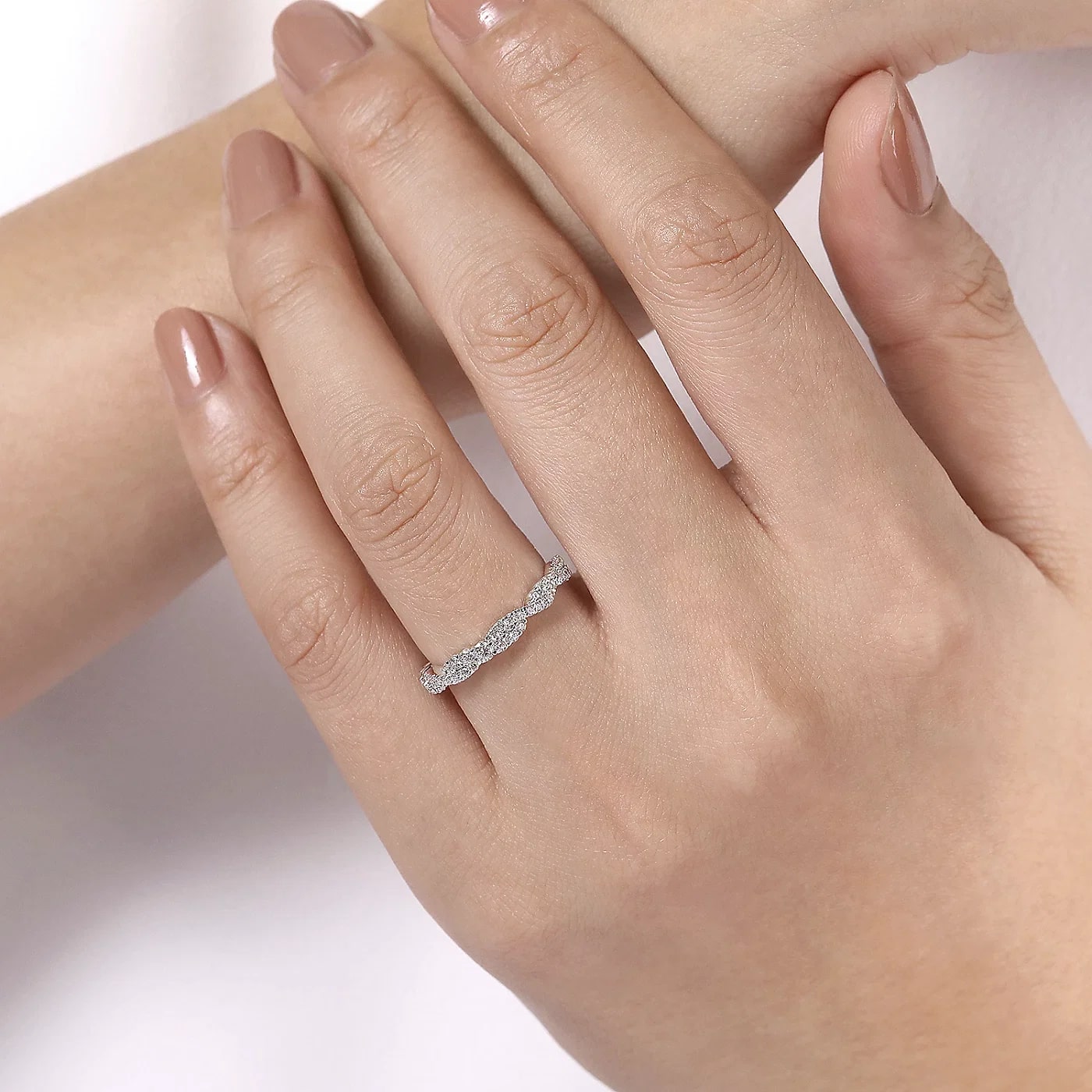 White Gold Diamond Twist Stackable Ring, 0.43 cttw