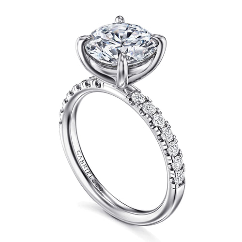 Winslow Prong Set Round Diamond Pave Engagement Ring Setting in White Gold, 0.35 cttw