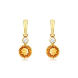 Citrine and Diamond Dangle Earrings with Beaded Detail
