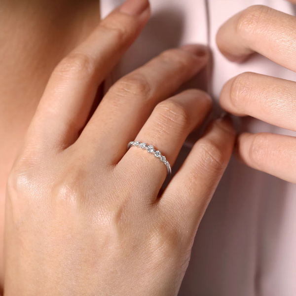 Single Prong Diamond Stacking Ring in 14K White Gold