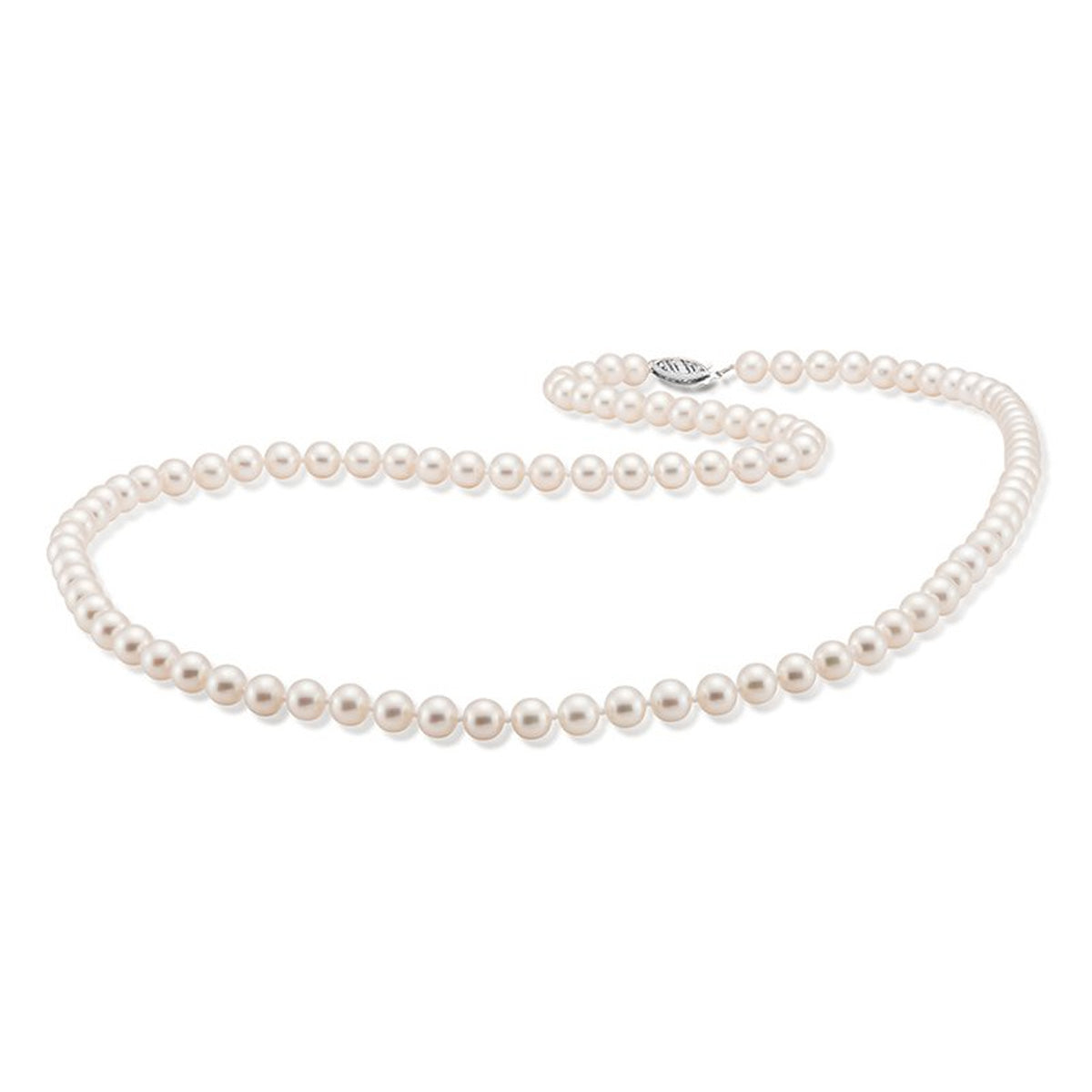 Classic 5.5-6mm Freshwater Pearl Filigree Clasp Necklace in White Gold